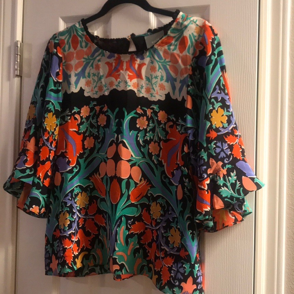 Anthropologie Silk Long Sleeve Flutter Top